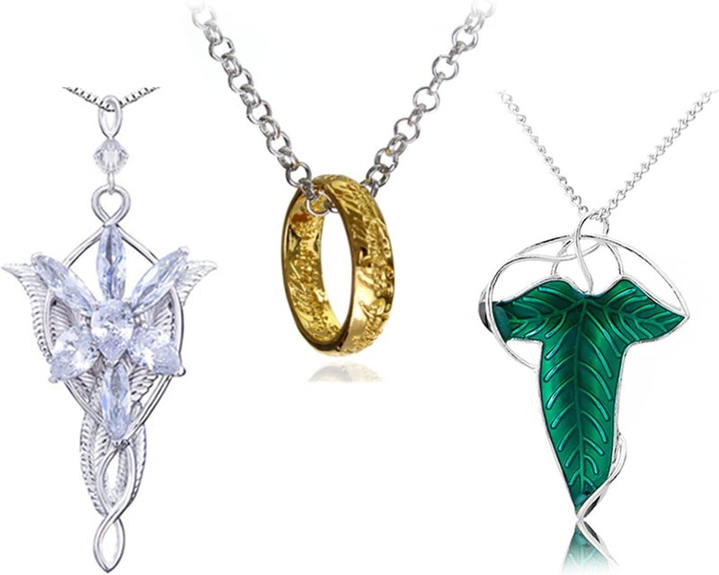 XHBTS 3 Set L Ring Leafstar Pendant Chain Necklace Princess Chain Gold Ring Pendant Necklace for Fans Cosplay Costume Jewelry - Image 1